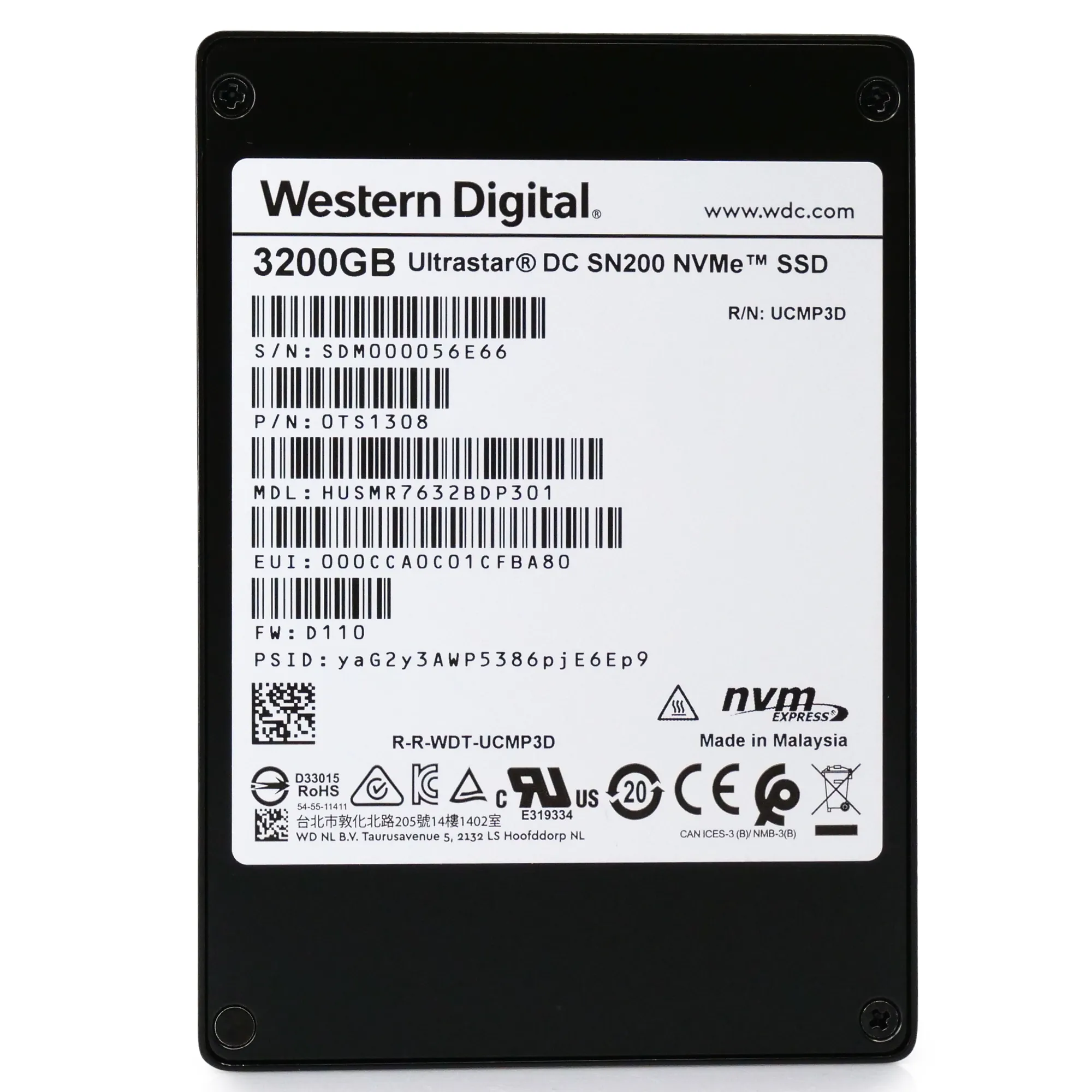Western Digital/HGST Ultrastar DC SN200 HUSMR7632BDP301 3.2TB PCIe Gen 3.0 x4 4GB/s NVMe 2.5in Recertified Solid State Drive