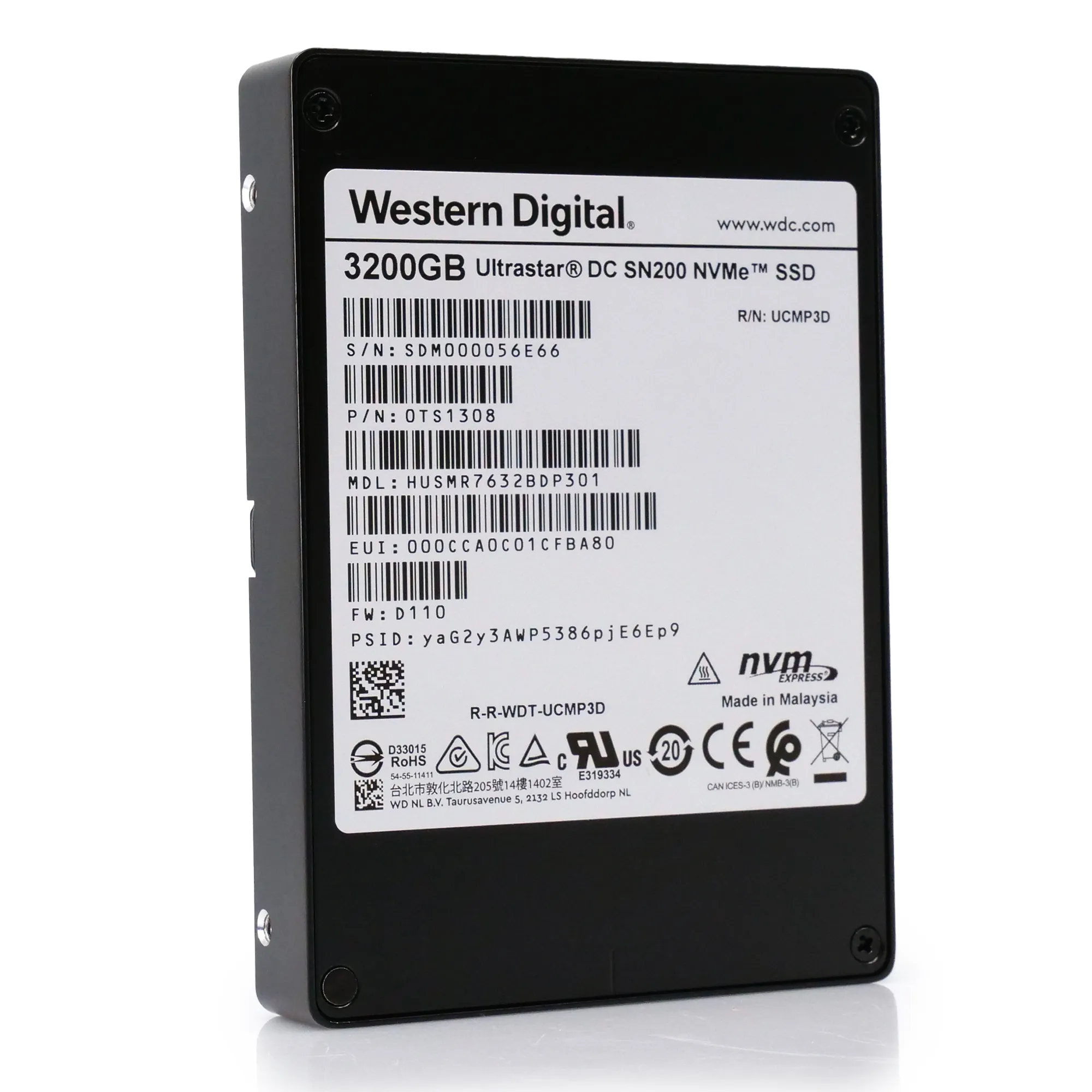Western Digital/HGST Ultrastar DC SN200 HUSMR7632BDP301 3.2TB PCIe Gen 3.0 x4 4GB/s NVMe 2.5in Recertified Solid State Drive