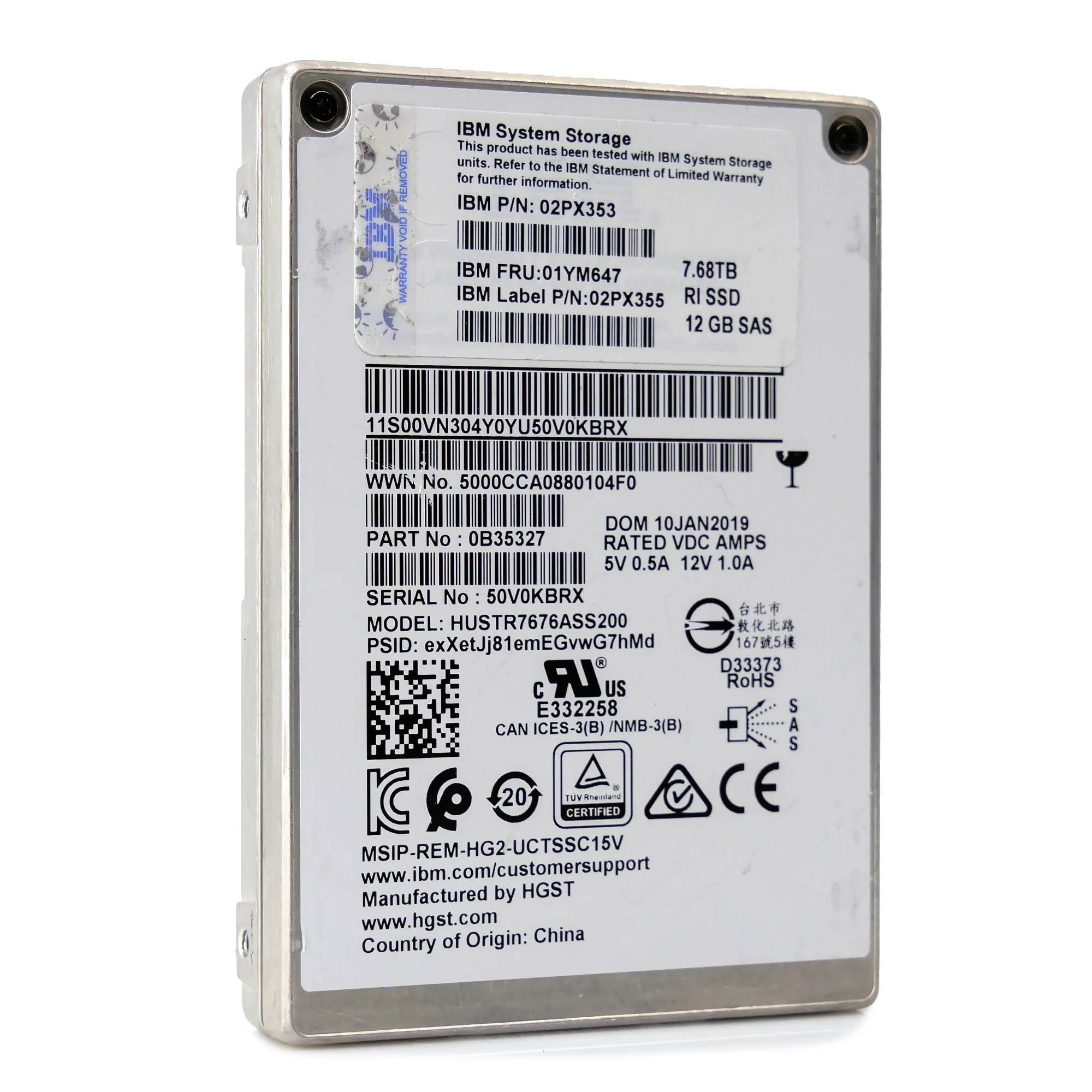 Western Digital/IBM Ultrastar DC SS200 HUSTR7676ASS200 7.68TB 1 DWPD SAS 12Gb/s Read-Intensive MLC 2.5in Refurbished Enterprise SSD