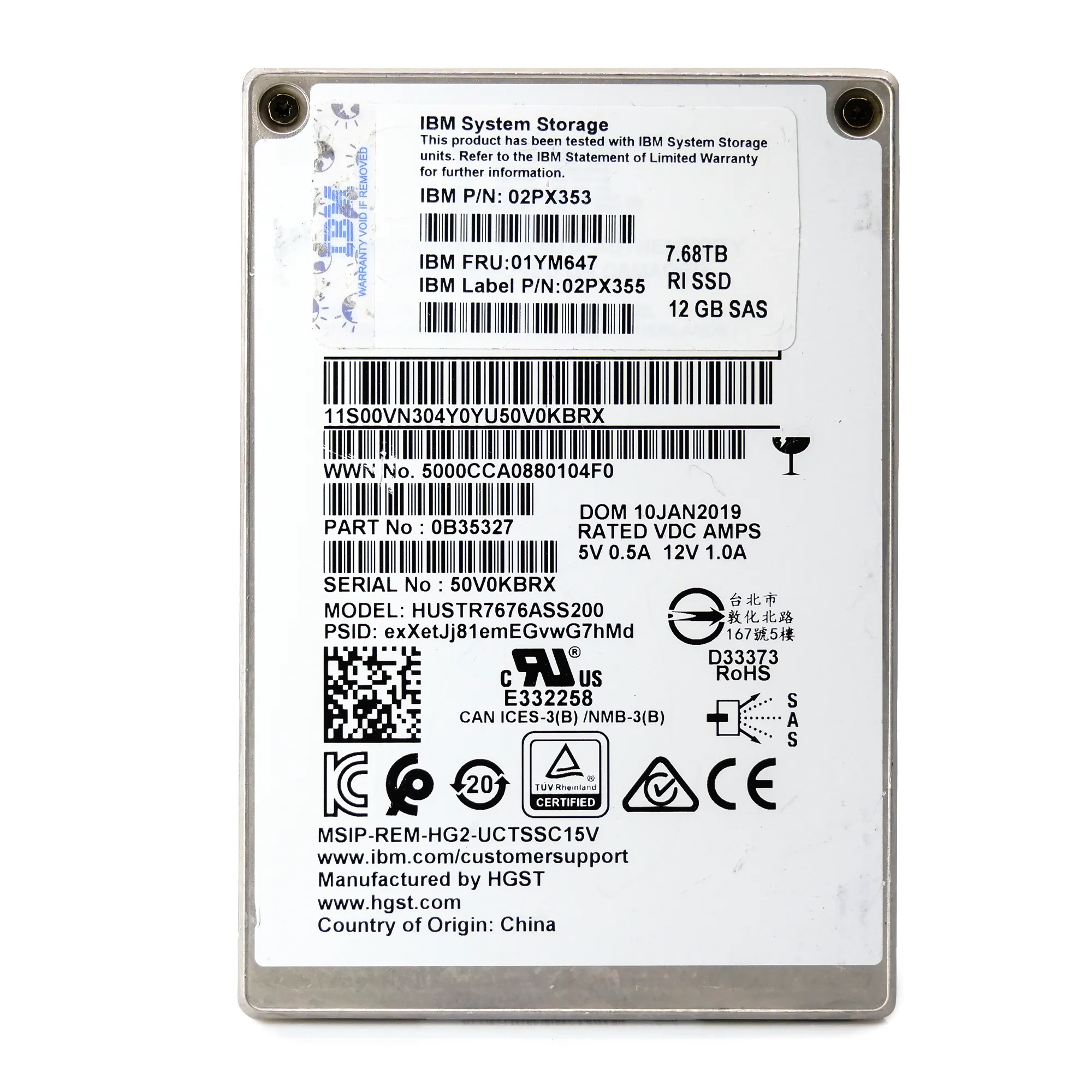 Western Digital/IBM Ultrastar DC SS200 HUSTR7676ASS200 7.68TB 1 DWPD SAS 12Gb/s Read-Intensive MLC 2.5in Refurbished Enterprise SSD